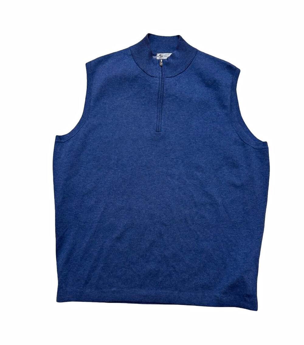Peter Millar Crown Comfort 1/4 Zip Sweater Vest Men’s L Blue Knit Golf